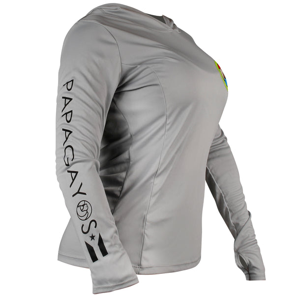 Papagayos Women Long Sleeve UPF 50 Hoodie Rashguard (Grey) - Papagayos