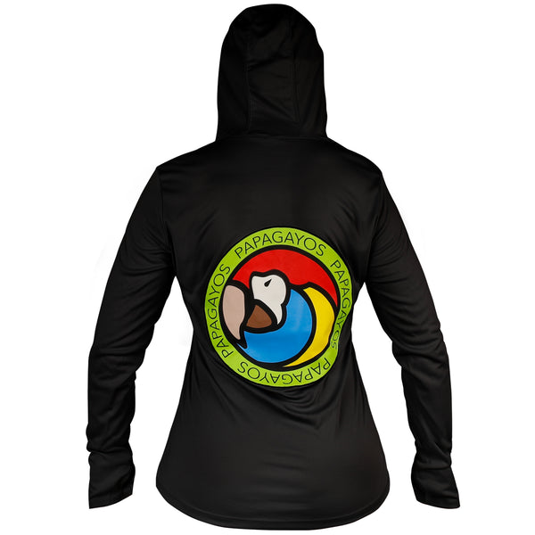 Papagayos Women Long Sleeve UPF 50 Hoodie Rashguard (Black) - Papagayos