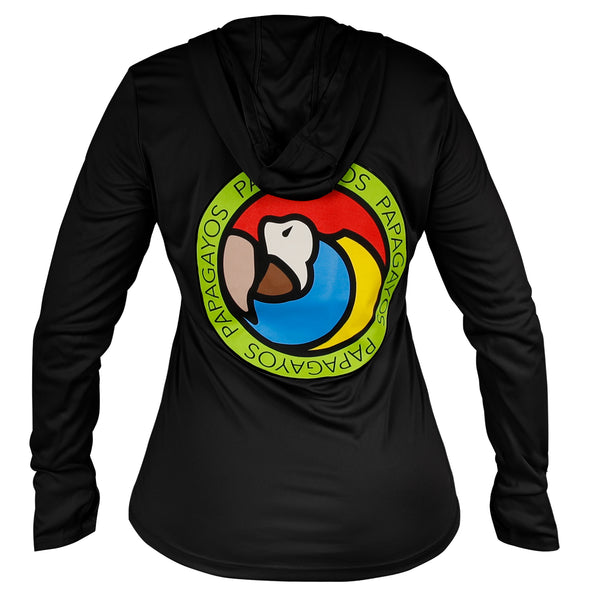 Papagayos Women Long Sleeve UPF 50 Hoodie Rashguard (Black) - Papagayos