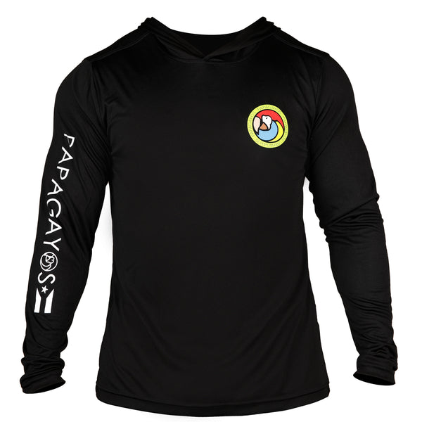 Papagayos Mens Long Sleeve UPF 50 Hoodie Rashguard (Black) - Papagayos