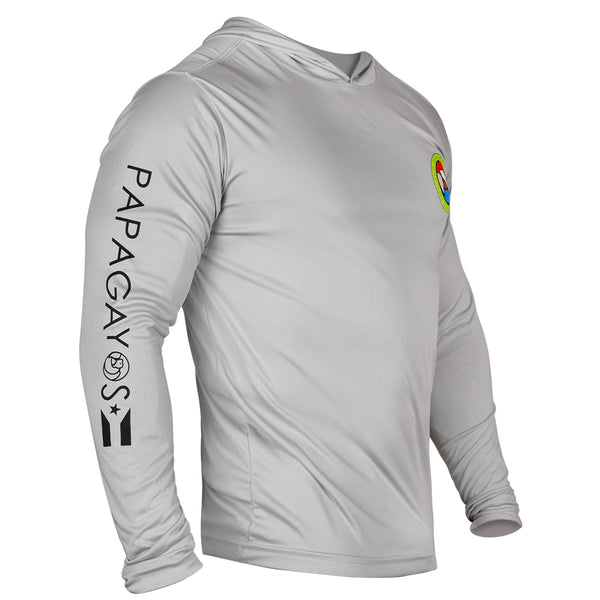 Papagayos Mens Long Sleeve UPF 50 Hoodie Rashguard (Grey) - Papagayos